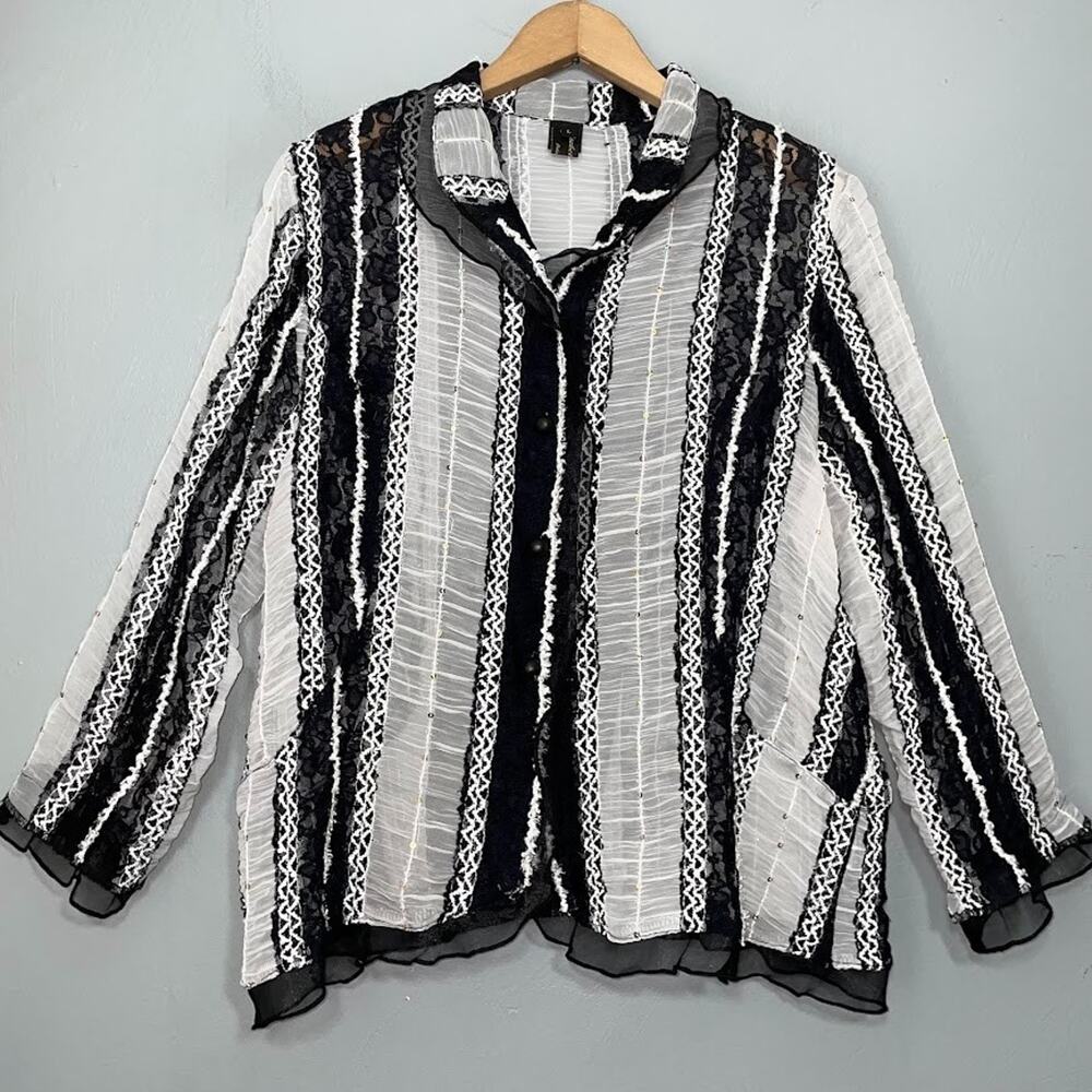 Sheer Lace Jacket Size L Chiffon Sequin Artsy Avant Garde Ethereal Whimsigoth
